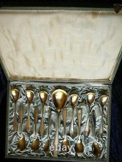 Antique WMF Art Nouveau complete Ice Cream Spoon Set in Original Box, 1900