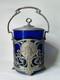 Antique WMF German Silver Plated Blue Glass Art Nouveau Jugendstil Biscuit Jar