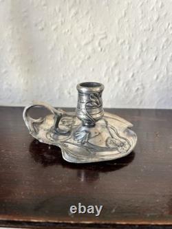 Antique WMF Pewter And Silver Plate Candle Holder Art Nouveau