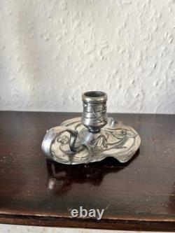 Antique WMF Pewter And Silver Plate Candle Holder Art Nouveau
