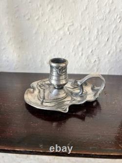 Antique WMF Pewter And Silver Plate Candle Holder Art Nouveau