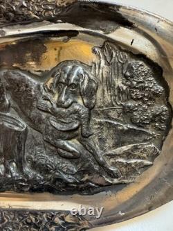 Antique WMF Tray Hunting Dog Britannia Metal Pewter Ornate Silver Plated