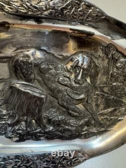 Antique WMF Tray Hunting Dog Britannia Metal Pewter Ornate Silver Plated
