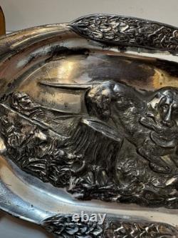 Antique WMF Tray Hunting Dog Britannia Metal Pewter Ornate Silver Plated
