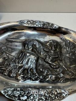 Antique WMF Tray Hunting Dog Britannia Metal Pewter Ornate Silver Plated