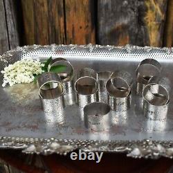 Antique WW1 WW2 1st Army Military Hammered Silver Plate Napkin Rings British Set