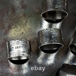 Antique WW1 WW2 1st Army Military Hammered Silver Plate Napkin Rings British Set