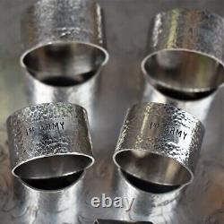 Antique WW1 WW2 1st Army Military Hammered Silver Plate Napkin Rings British Set