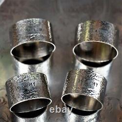 Antique WW1 WW2 1st Army Military Hammered Silver Plate Napkin Rings British Set