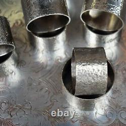 Antique WW1 WW2 1st Army Military Hammered Silver Plate Napkin Rings British Set