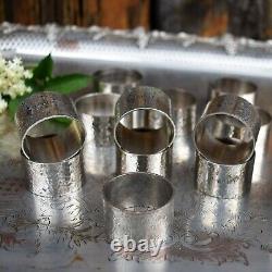 Antique WW1 WW2 1st Army Military Hammered Silver Plate Napkin Rings British Set
