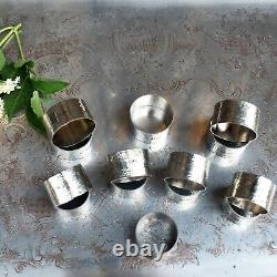 Antique WW1 WW2 1st Army Military Hammered Silver Plate Napkin Rings British Set