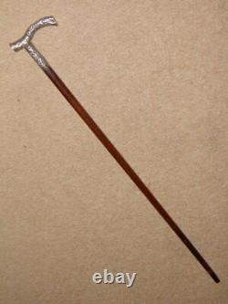 Antique Walking Stick -Silver Plate Repousse Fritz Handle With 1927 Farthing -87cm