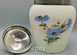 Antique Wavecrest Biscuit Jar Blue Flowers Silverplate Lid Rochester NY