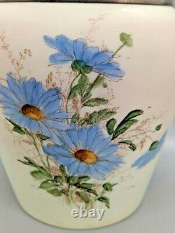 Antique Wavecrest Biscuit Jar Blue Flowers Silverplate Lid Rochester NY