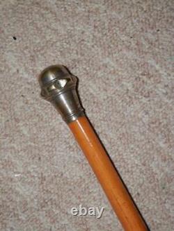 Antique Weighted Bamboo Walking Stick/Cane Silver Plated Pommel Top 81.5cm