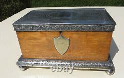 Antique Wooden Light Oak & Silver Plated Tea Caddy Atkin Bros