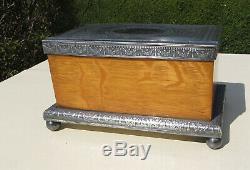 Antique Wooden Light Oak & Silver Plated Tea Caddy Atkin Bros