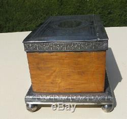 Antique Wooden Light Oak & Silver Plated Tea Caddy Atkin Bros