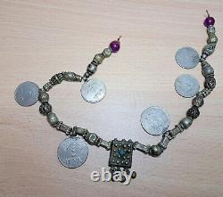 Antique Yemeni Necklace Copper Silver Plated & Old Saudi Coin Handmade