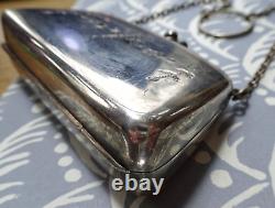 Antique art deco EPNS SILVER plate bag purse ring chain flower turquoise -K157