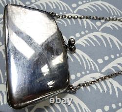 Antique art deco EPNS SILVER plate bag purse ring chain flower turquoise -K157