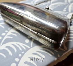 Antique art deco EPNS SILVER plate bag purse ring chain flower turquoise -K157