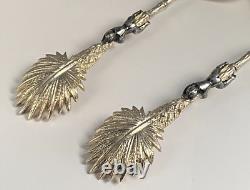 Antique c1907 Pair Ornate Gold Plated Spoons Palm Tops with Dark Metal Climber