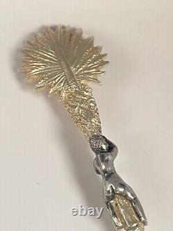 Antique c1907 Pair Ornate Gold Plated Spoons Palm Tops with Dark Metal Climber