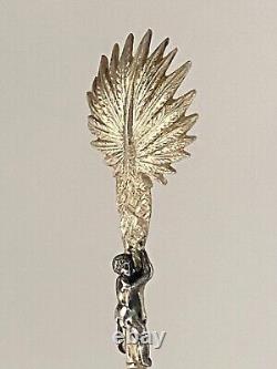 Antique c1907 Pair Ornate Gold Plated Spoons Palm Tops with Dark Metal Climber