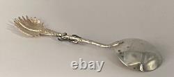 Antique c1907 Pair Ornate Gold Plated Spoons Palm Tops with Dark Metal Climber