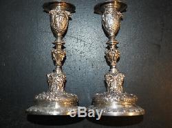 Antique candlesticks by Elkington & Co silver plate, matching numbers