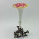 Antique epergne table centre piece opaline Vaseline glass silver plate Victorian
