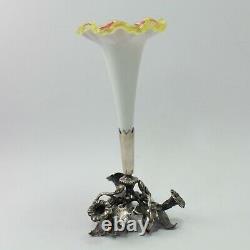 Antique epergne table centre piece opaline Vaseline glass silver plate Victorian