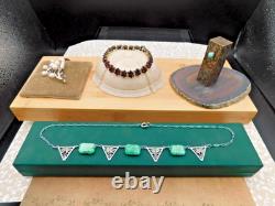 Antique jewelry lot sterling silver, 800 silver pearls garnets bracelet Art Deco