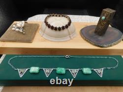 Antique jewelry lot sterling silver, 800 silver pearls garnets bracelet Art Deco