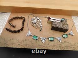 Antique jewelry lot sterling silver, 800 silver pearls garnets bracelet Art Deco