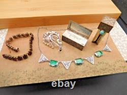 Antique jewelry lot sterling silver, 800 silver pearls garnets bracelet Art Deco