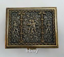 Antique mixed metal silver plate and gilt bronze cigarette box by Erhard & Sohne