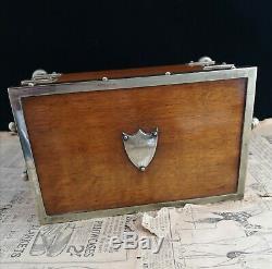 Antique oak and silver plated jewellery box, casket