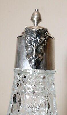 Antique ornate figural English silver plated pressed glass wine claret decanter