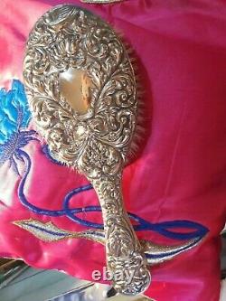 Antique ornate large silver plated/ grooming hair brush dressing table display