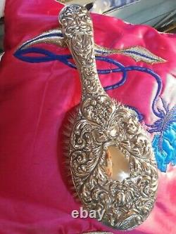 Antique ornate large silver plated/ grooming hair brush dressing table display
