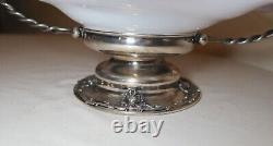 Antique ornate silverplate enameled glass centerpiece footed fruit bowl compote