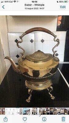 Antique ornately detailed silver plated kettle on stand with burner & lock keys