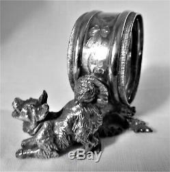 Antique silver plate figural Pomeranian dog napkin ring c 1900 U. S