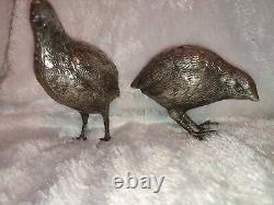 Antique two partridge old silver, brass, hunting