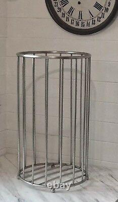 Antique vtg Victorian Nickel plate Brass bar TOWEL BASKET JLMott bath barbershop