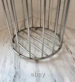 Antique vtg Victorian Nickel plate Brass bar TOWEL BASKET JLMott bath barbershop