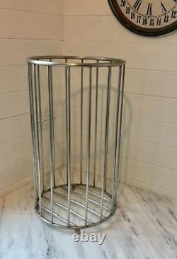 Antique vtg Victorian Nickel plate Brass bar TOWEL BASKET JLMott bath barbershop